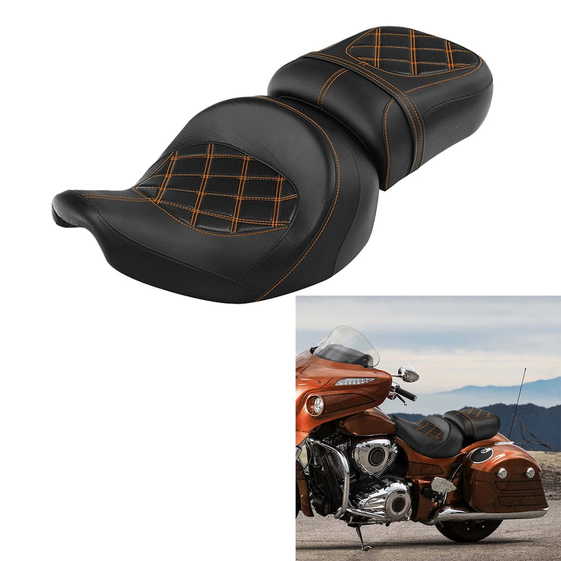 Black+Orange Driver Passenger Seat Fit For Indian Roadmaster 2015-2025