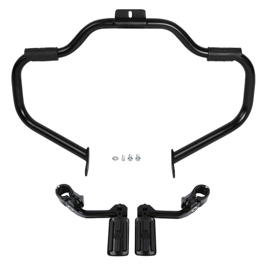 Mustache Engine Guard Crash Bar Foot Pegs Clamps Fit For Harley Softail 2000-17