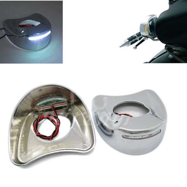 Chrome Fairing Mount Mirror White LED Light Cover Cap For Harley Touring 96-13