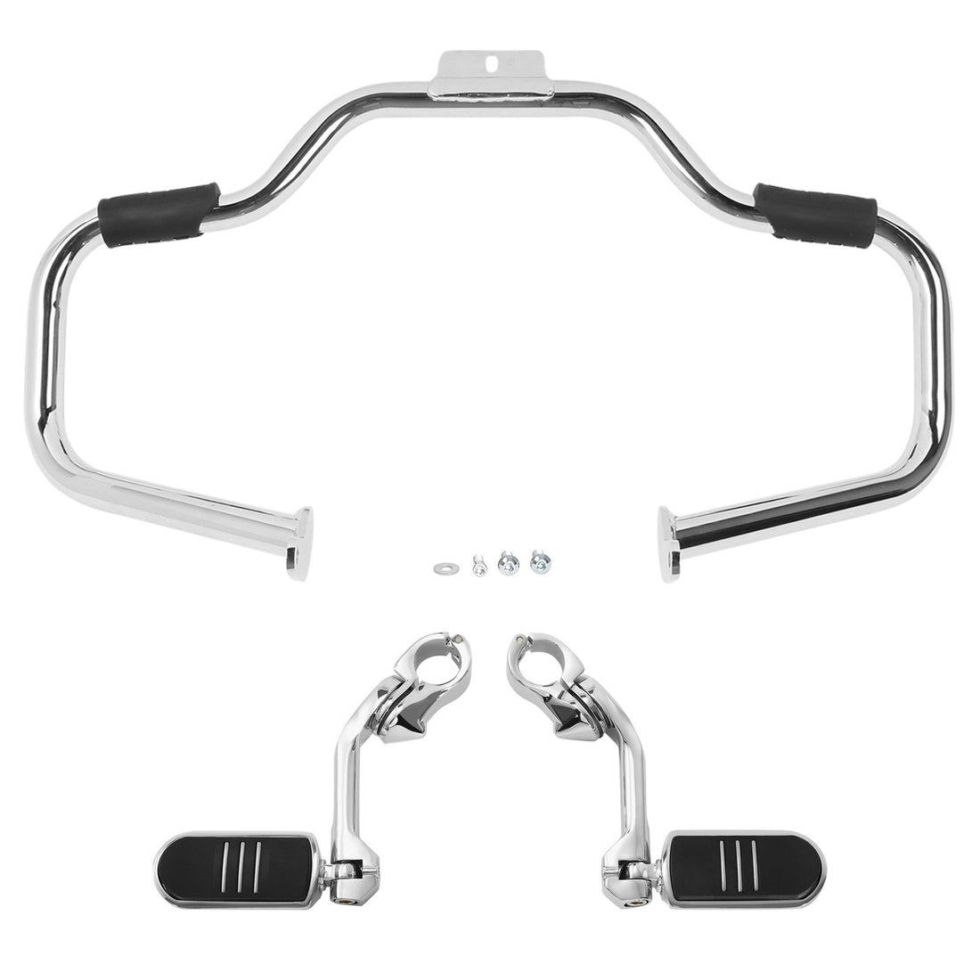 Chrome Mustache Engine Guard Bar Footpegs Mount Fit For Harley Softail 2000-2017