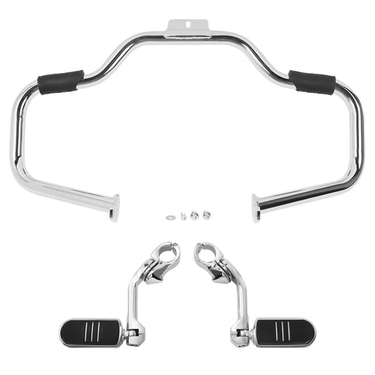 Chrome Mustache Engine Guard Bar Footpegs Mount Fit For Harley Softail 2000-2017