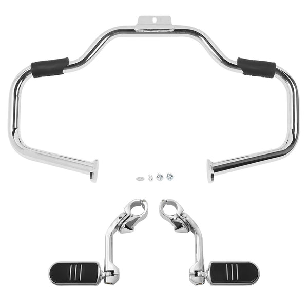Chrome Mustache Engine Guard Bar Footpegs Mount Fit For Harley Softail 2000-2017