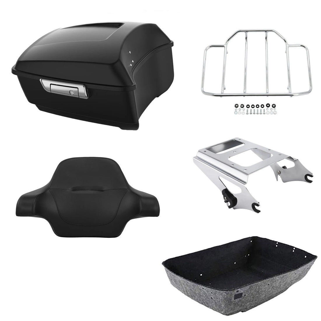 Matte Black King Trunk Backrest Pad Mounting Rack Fit For Harley Touring 09-2013