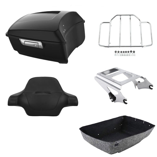 Matte Black King Trunk Backrest Pad Mounting Rack Fit For Harley Touring 09-2013