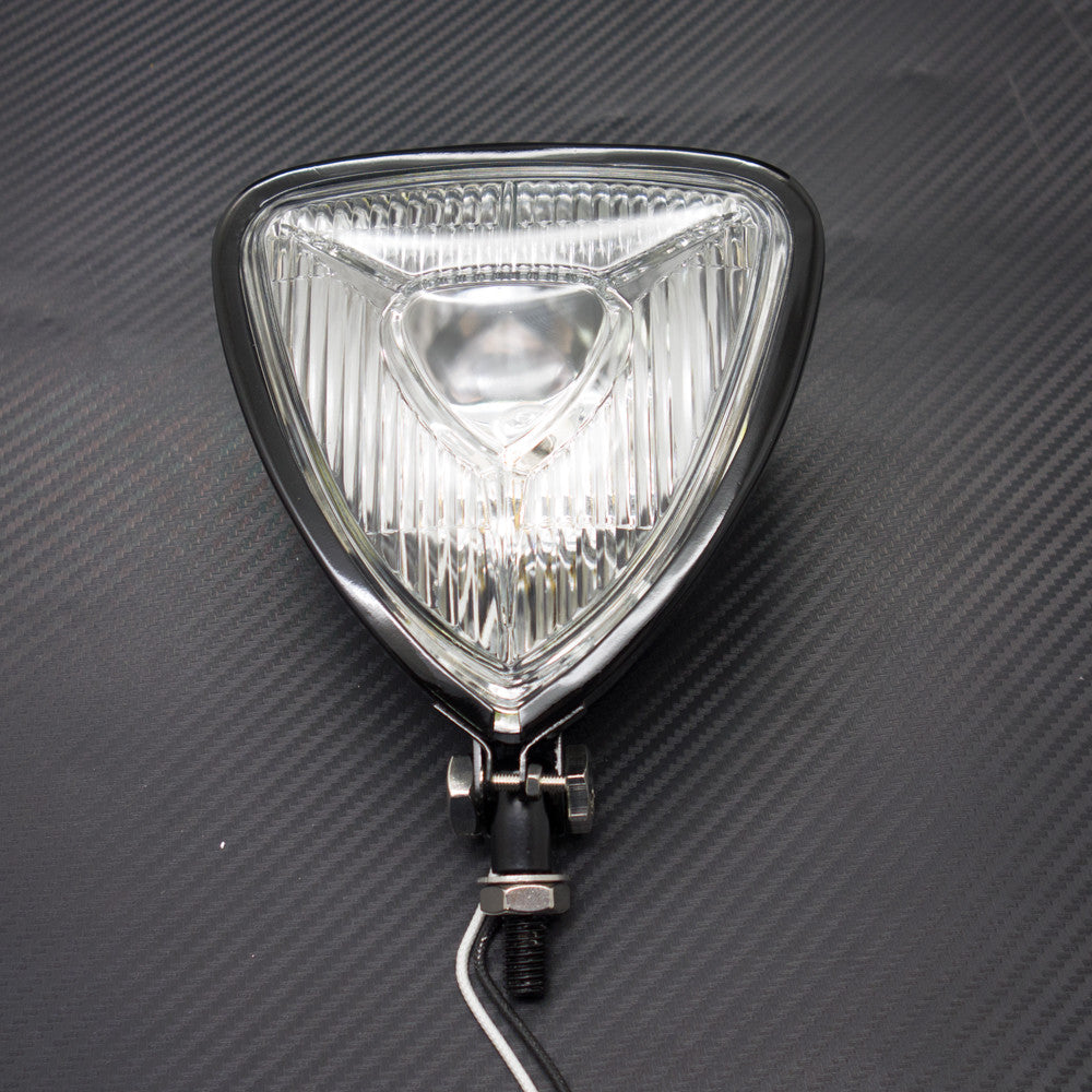 New Motorcycle Black Triangle Headlight Lamp Flat Back For Harley Honda Suzuki