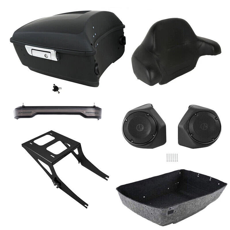 King Trunk Backrest Speakers Light Mount Rack Fit For Harley Fatboy 2008-17