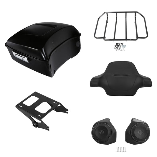 King Trunk Backrest Mount Speakers Fit For Harley Touring 2014-2026 Black Denim