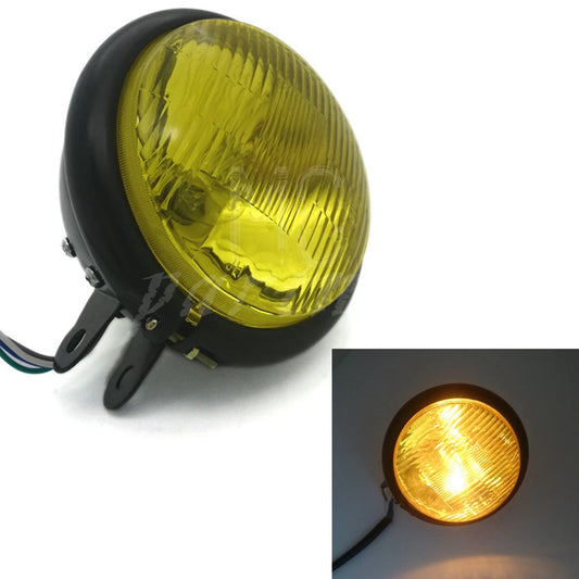 Black Metal Bullet Retro Headlight Amber Len For Harley Cafe Racer Bobber Custom