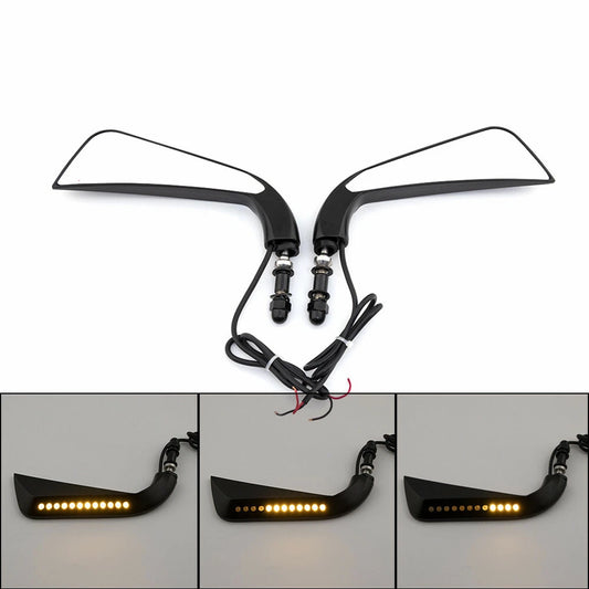 Sickle Rearview Side Mirror W/ LED Flowing Water Turn Signal Light For Harley