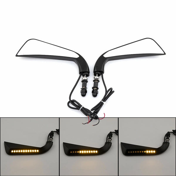 Sickle Rearview Side Mirror W/ LED Flowing Water Turn Signal Light For Harley