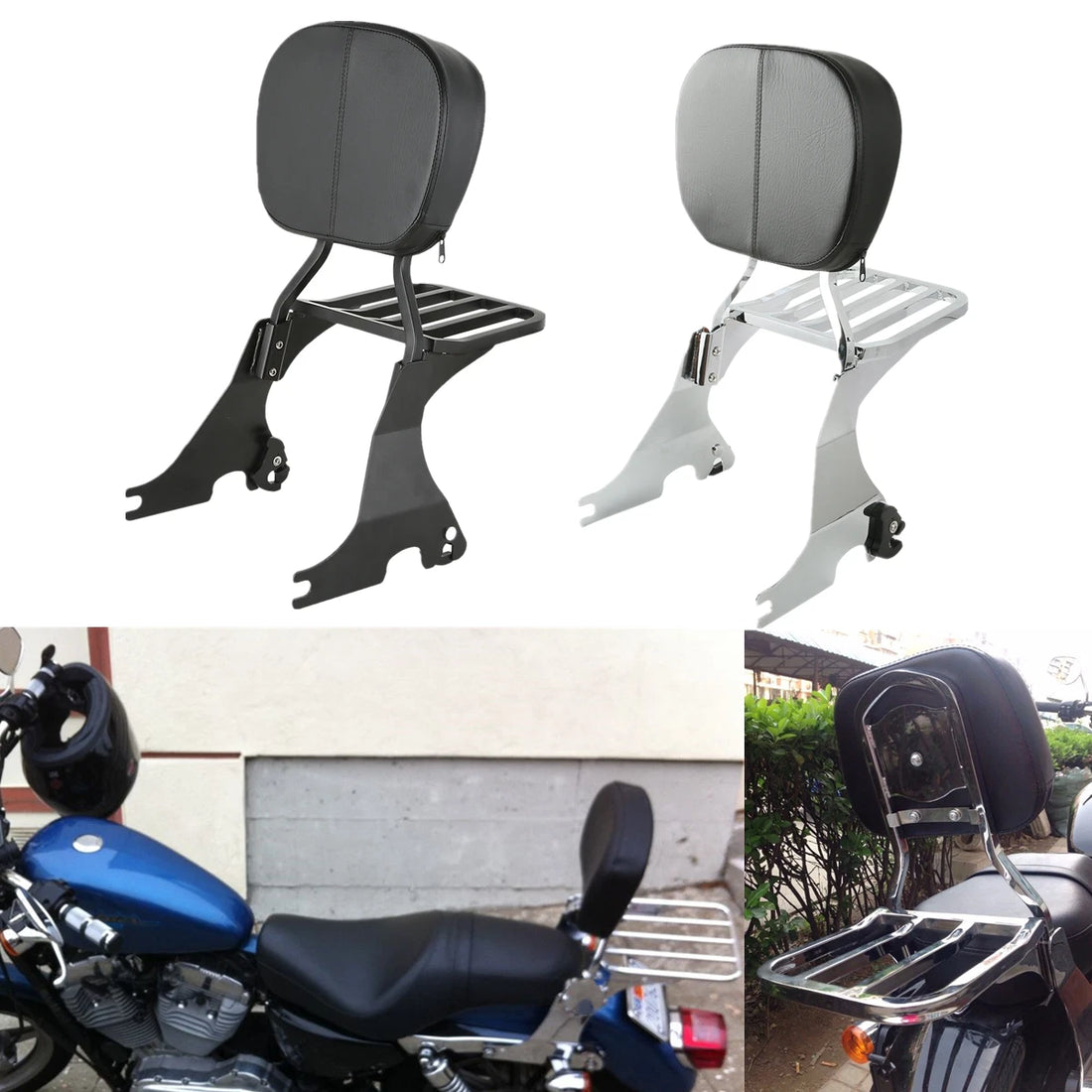 Backrest Sissy Bar & Luggage Rack For Harley Sportster XL 883 1200 Custom 04-22