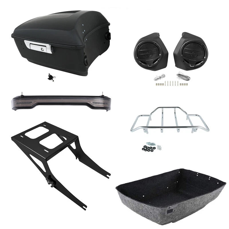 King Trunk Speakers LED Light Mount Rack Fit For Harley Fatboy 2008-2017