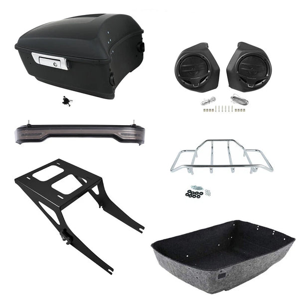 King Trunk Speakers LED Light Mount Rack Fit For Harley Fatboy 2008-2017