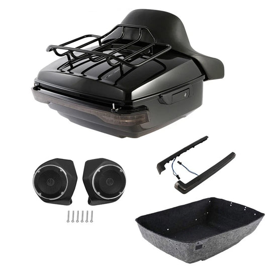 King Trunk Backrest Rack LED Light Speaker Fit For Harley Cvo Street Glide 14-26