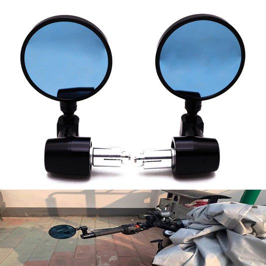 Motorcycle Black 7/8" Handle Bar End CNC Aluminum 3" Round Rearview Side Mirror
