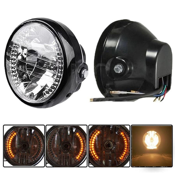 Motorcycle Black 7"Headlight LED Turn Signal Light For Harley Chopper Cafe Racer
