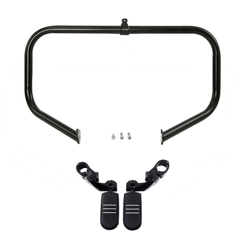 Black Highway Engine Guard Crash Bar Footpegs Fit For Harley Road Glide 2009-24