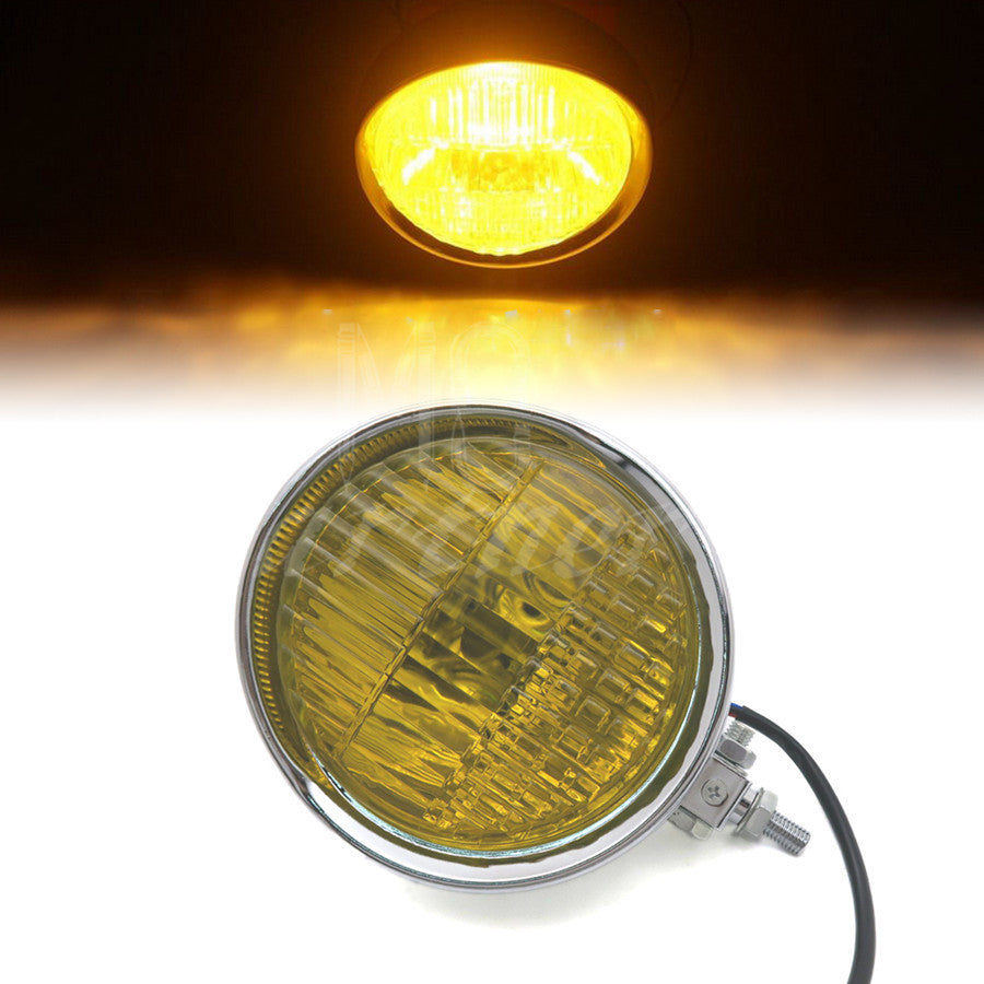 5.7" Chrome Retro Headlight Yellow Len For Harley Old School Bobbers Custom