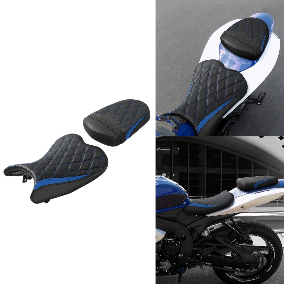 Black Blue Passenger & Driver Seat Fit For Suzuki GSXR600 GSXR750 2006-2007