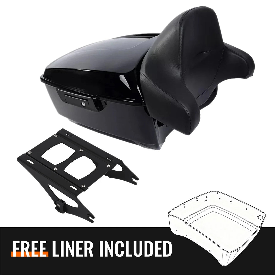 King Trunk w/ Backrest +Mount Rack Fit For Harley Touring Street Glide 2014-2025
