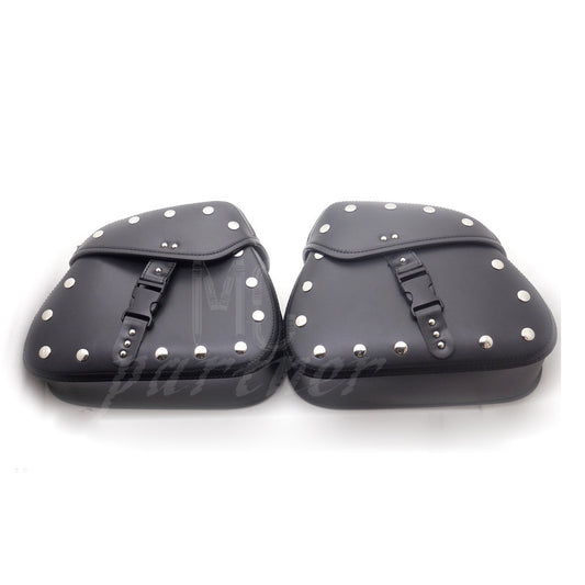 2X Motorcycle Black PU Leather Luggage Bags Saddlebag Saddle Bag Pouch Bag