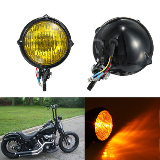 Black Metal Headlight Amber Lens For Harley Sportster Bobber Chopper Custom