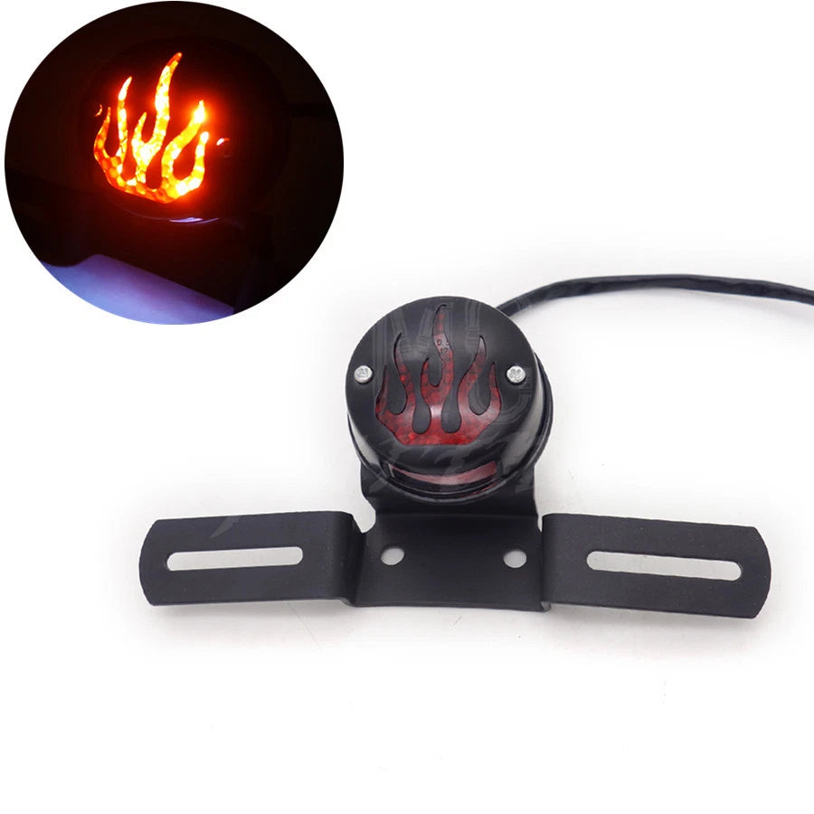 Black LED Flame Rear Tail Brake Stop Light Chopper Cafe Racer Old School Bobber