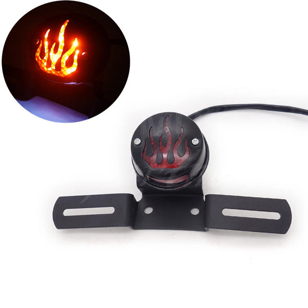 Black LED Flame Rear Tail Brake Stop Light Chopper Cafe Racer Old School Bobber