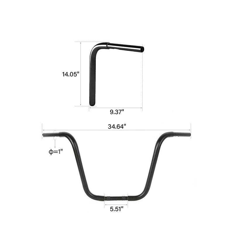 14" Rise 1 1/4" Ape Hanger Handlebar Fit For Harley Flst Fxst Sportster XL Black