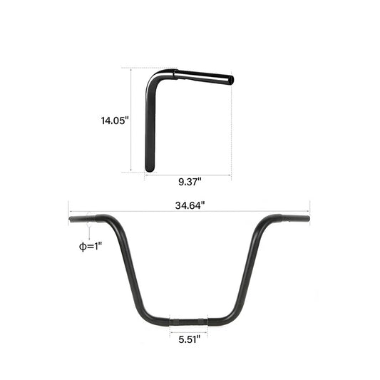 14" Rise 1 1/4" Ape Hanger Handlebar Fit For Harley Flst Fxst Sportster XL Black