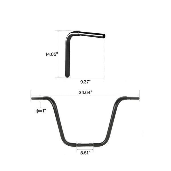 14" Rise 1 1/4" Ape Hanger Handlebar Fit For Harley Flst Fxst Sportster XL Black