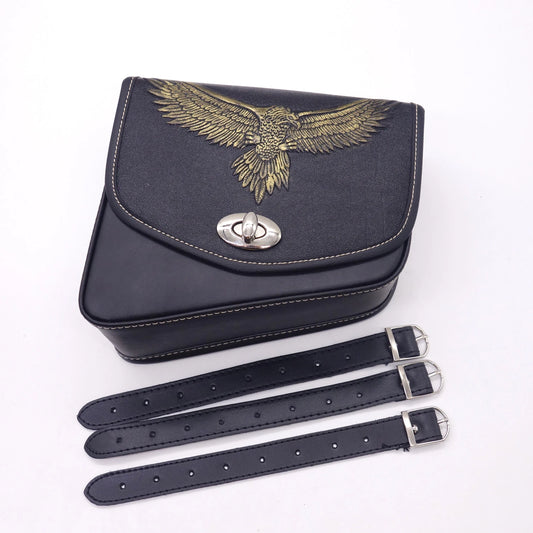 Black PU Leather Eagle Saddlebag Luggage Bag Saddle Bag For Harley Honda Suzuki