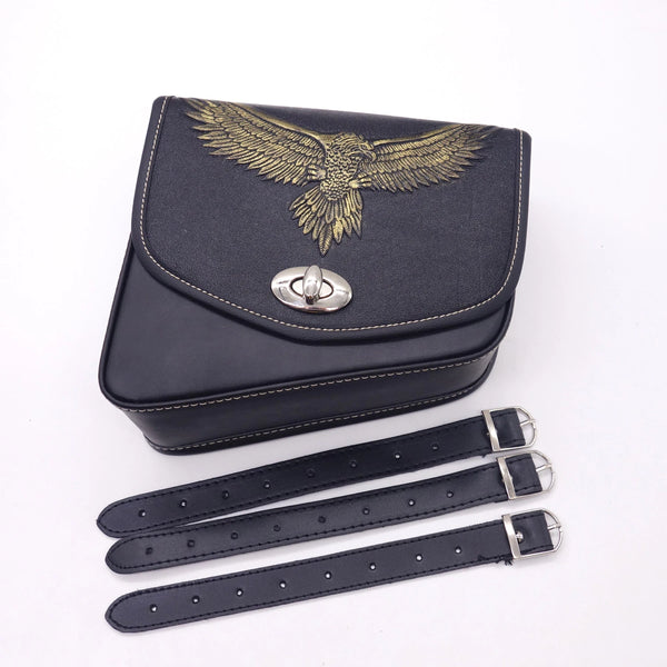 Black PU Leather Eagle Saddlebag Luggage Bag Saddle Bag For Harley Honda Suzuki