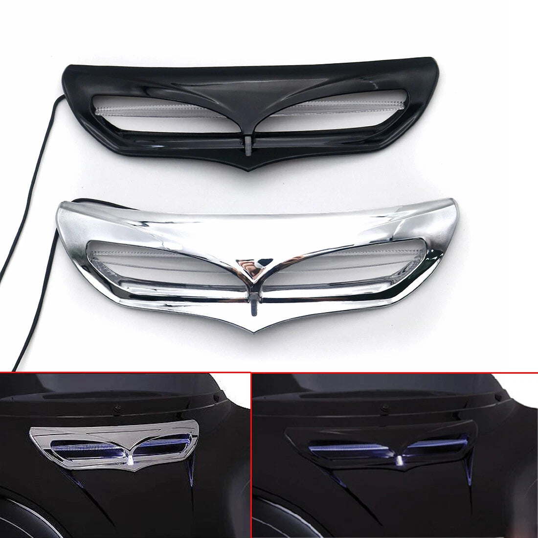 Batwing Fairing Vent Trim W/ LED Light For Harley Electra Street Tri Glide 14-17