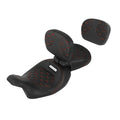 Black+Red Driver Passenger Seat + Backrest Pad Fit For Harley Touring 2009-2023