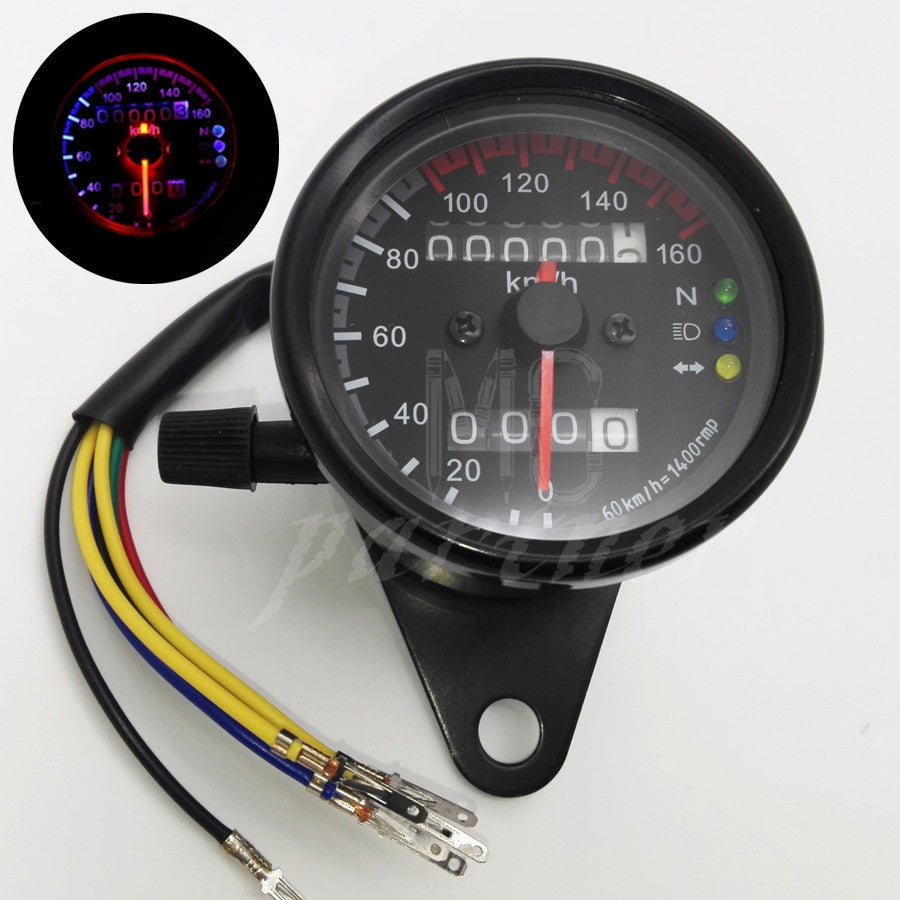 Black Motorcycle Dual LED Backlight Signal Odometer Mileage Speedometer Gauge