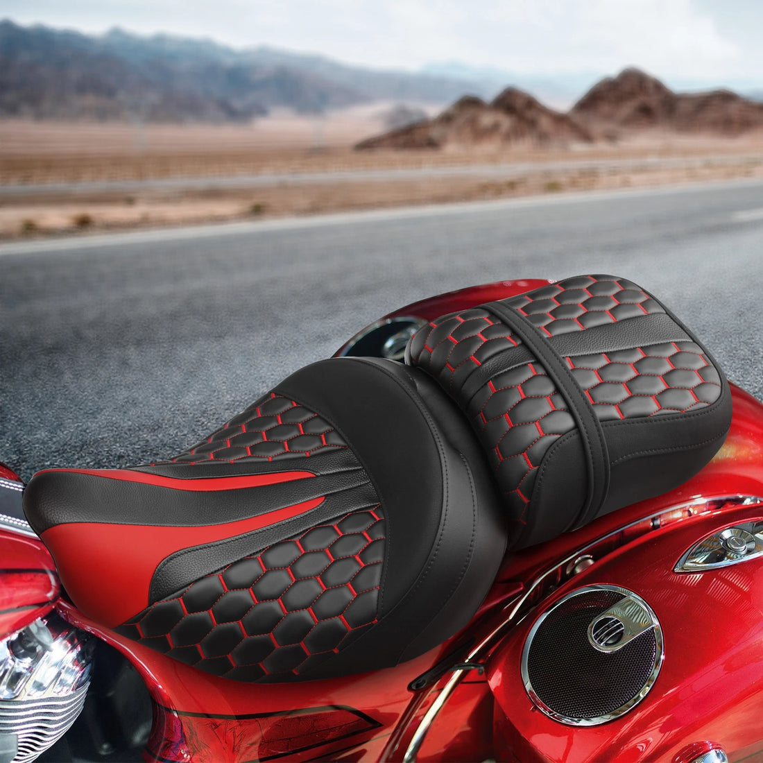 Black Red 2-Up Seat Saddle Fit For Indian Chieftain Dark Horse 2016-2024