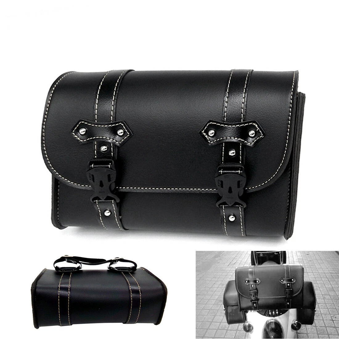 Universal Motorcycle Scooter Ssddlebag Tool Bag PU Leather Storage Pouch Bag
