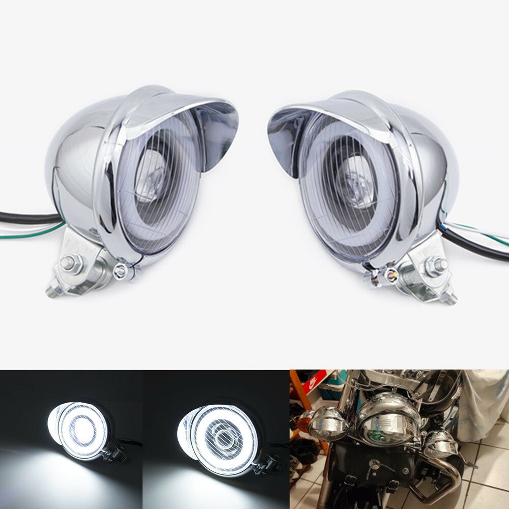 2X LED Passing Spot Fog Light Angel Eye Light For Harley Bobber Touring Custom