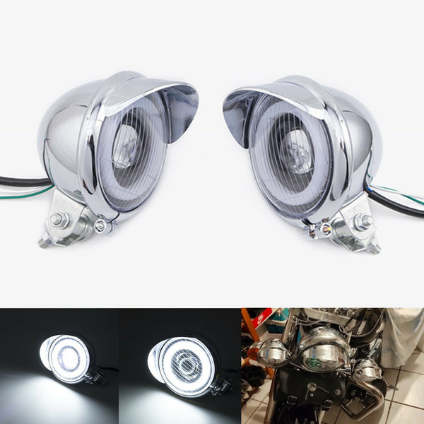 2X LED Passing Spot Fog Light Angel Eye Light For Harley Bobber Touring Custom