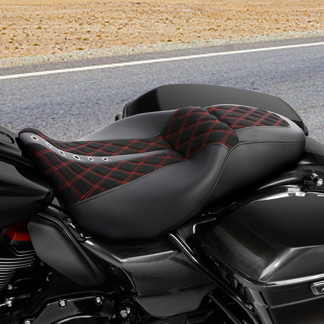 Rider Driver & Passenger Seat Fit For Harley Touring Road Glide 09-23 Black+Red