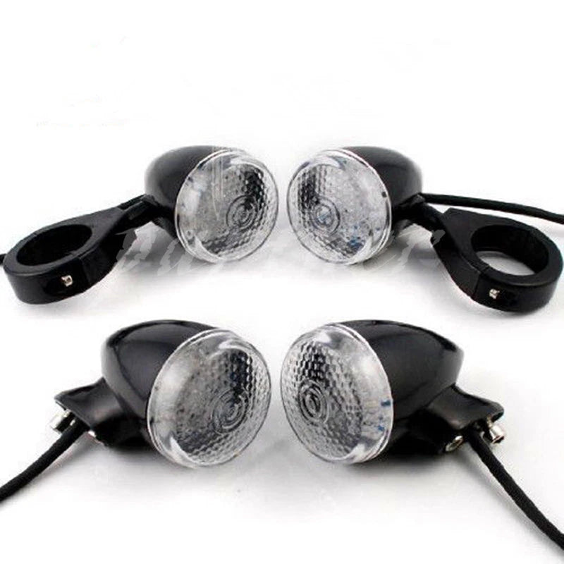 Black 39mm Relocation Fork Clamp Bullet Front Rear Turn Signal Light For Harley