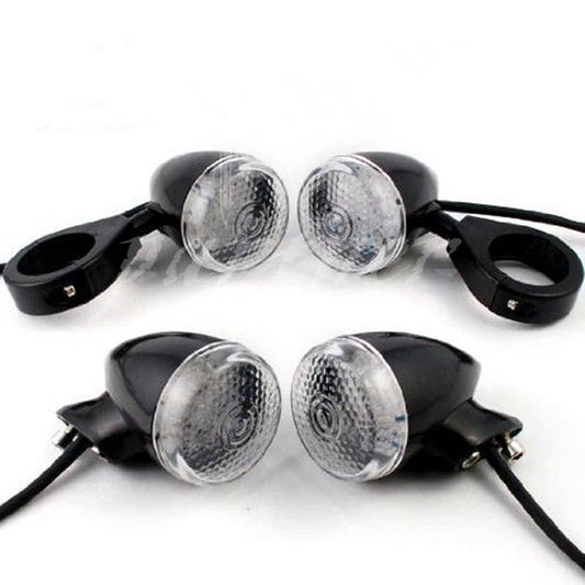 Black 39mm Relocation Fork Clamp Bullet Front Rear Turn Signal Light For Harley