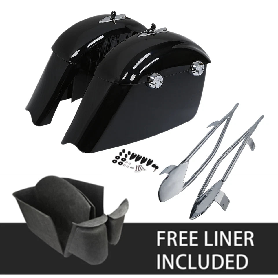 Vivid Black Hard Saddlebags Electronic Latch Rail Fit For Indian Chieftain 14-18