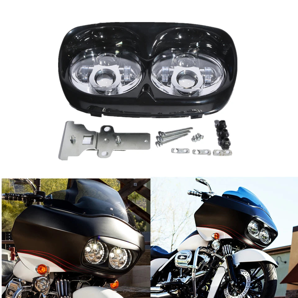 Dual LED Projector Headlight Lamp Assembly Fit For Harley Road Glide 1998-2013