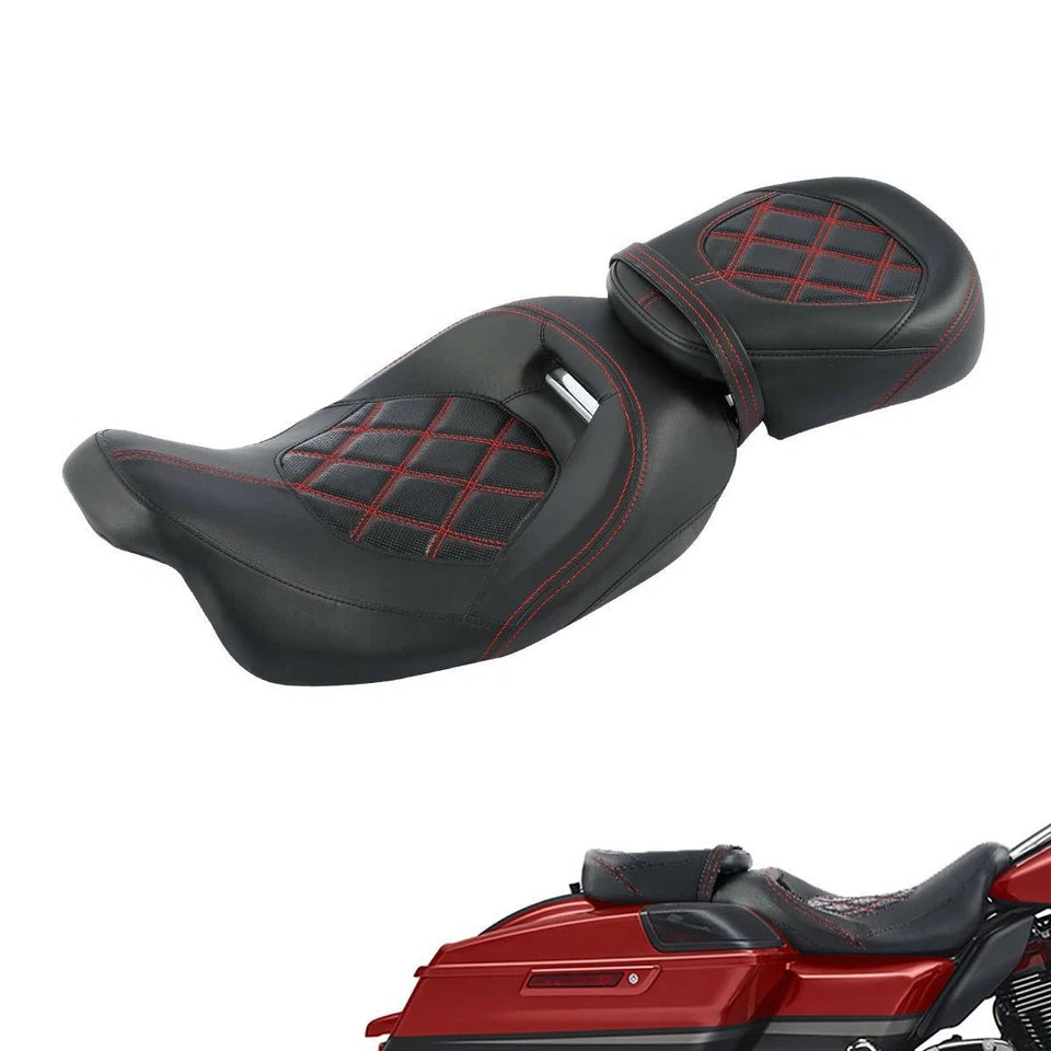 PU Driver Passenger Two Up Seat Fit For Harley Touring Road Street Glide 09-23