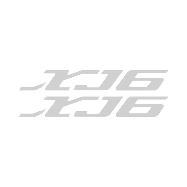Pair of silver XJ6 logo decals for Yamaha XJ6